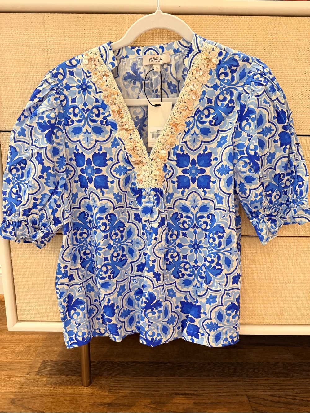 NWT Avara Delise Blue Embellished Top Blouse Size Small - Picture 3 of 6